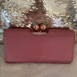 Ted Baker Rose Gold Crystals Pink Leather Wallet